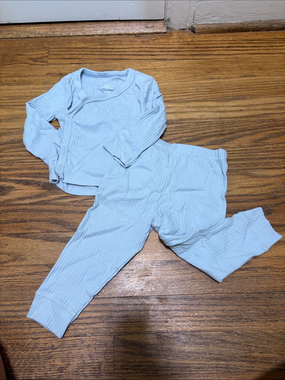 Baby Blue Ribbed Two-Piece Kids Pajama Set